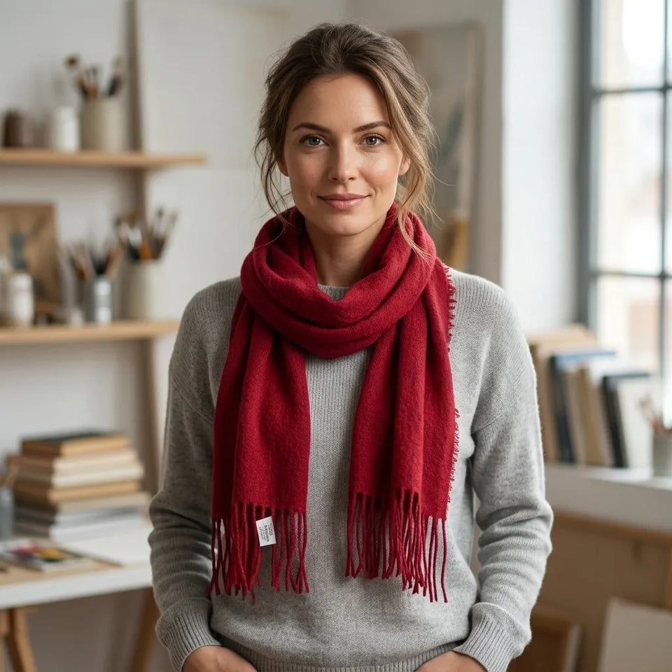 Style & Co Women's Red Fringed Winter Knit Scarf
