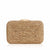 A rectangular gold glitter clutch bag with a textured, woven-like spiral pattern and a small gold metal clasp on top, set against a plain white background.