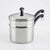 A stainless steel double-boiler pot with a lid, featuring black handles and a small metal ring, shown on a clean white background.