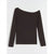 A dark brown long-sleeve top with a wide boat neckline, displayed flat against a light gray background.