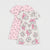 Two short-sleeve baby dresses by Disney, featuring an all-over print of Marie the cat in pink bows. One dress is light pink with black bow outlines, and the other is off-white with pink and black cat prints.