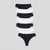Six pairs of women's bikini-style underwear arranged vertically on a light gray background, alternating black and white.