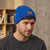Levis Men's Blue Comfy Leather Logo Patch Hero Beanie