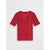 A red short-sleeve V-neck t-shirt displayed flat against a light gray background.