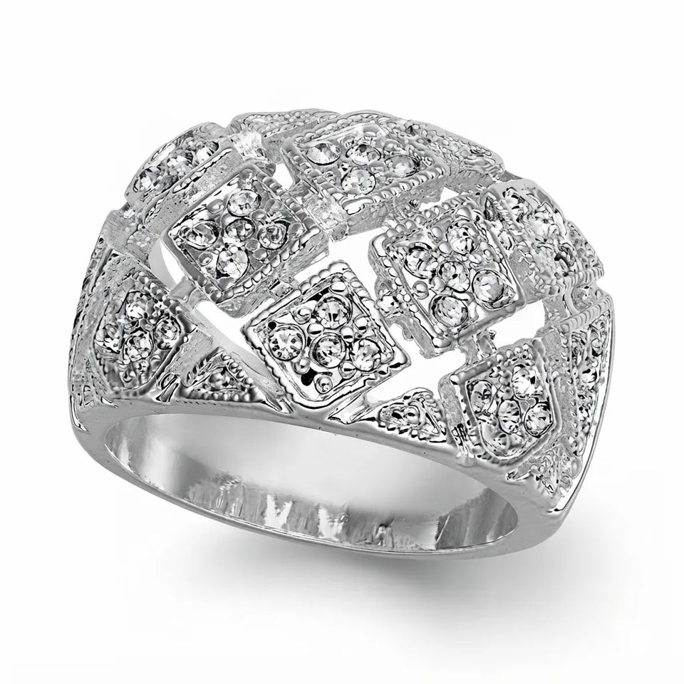 Charter Club Women's Silver Plate Crystal Mesh Wide Ring