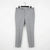 Light gray tailored trousers hanging on a black hanger against a plain white background.