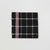 A folded black scarf with a white windowpane plaid pattern and a single vertical magenta stripe, displayed on a clean white background.