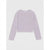 A light lavender ribbed knit long-sleeve crop top sweater, displayed flat against a light gray background.