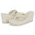 A pair of GUESS wedge sandals in cream/off-white, featuring a platform sole, wedge heel, and a wide strap embellished with faux pearls and rhinestones.