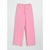 Pink wide-leg cropped pants with an elastic waistband and drawstring, shown flat against a light gray background.