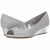 A pair of women's wedge pumps covered in sparkling silver glitter, featuring an open toe and a metallic silver wedge heel, shown against a plain white background.
