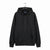 A black zip-up hoodie with drawstrings and a front kangaroo pocket, hanging on a black hanger against a plain white background. The brand name 'MULEE' is visible on the inner neck label.