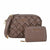A brown woven leather crossbody bag with a matching zip-around wallet, both featuring gold-tone hardware and the 'bebe' logo, set against a plain white background.