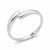A polished silver-toned metal bangle bracelet with a unique curved, interlocking design and a sliding clasp, shown on a clean white background.