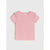 A light pink short-sleeve baby tee with delicate ruffle details on the shoulders, displayed flat against a light gray background.
