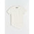 An off-white short-sleeve t-shirt with a side ruching detail, laid flat against a light gray background.