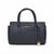 A black woven leather handbag with top handles, a front zipper, a hanging keychain with a gold padlock, and the brand name 'bebe' in gold on the front, shown against a plain white background.