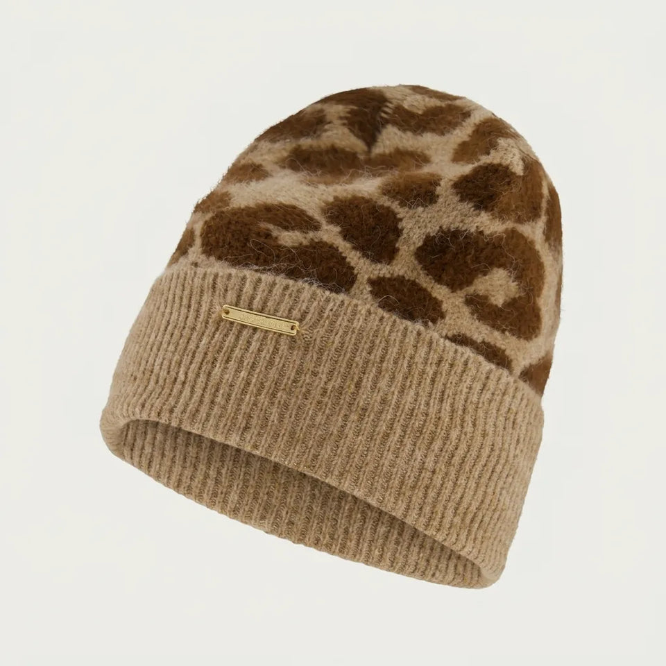 Mickael Kors Women's Brown Wooly Leopard Crown Cuff Beanie