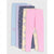Four pairs of children's leggings stacked and fanned out, featuring pastel blue, lavender, navy with butterfly prints, and light pink with butterfly and floral prints.