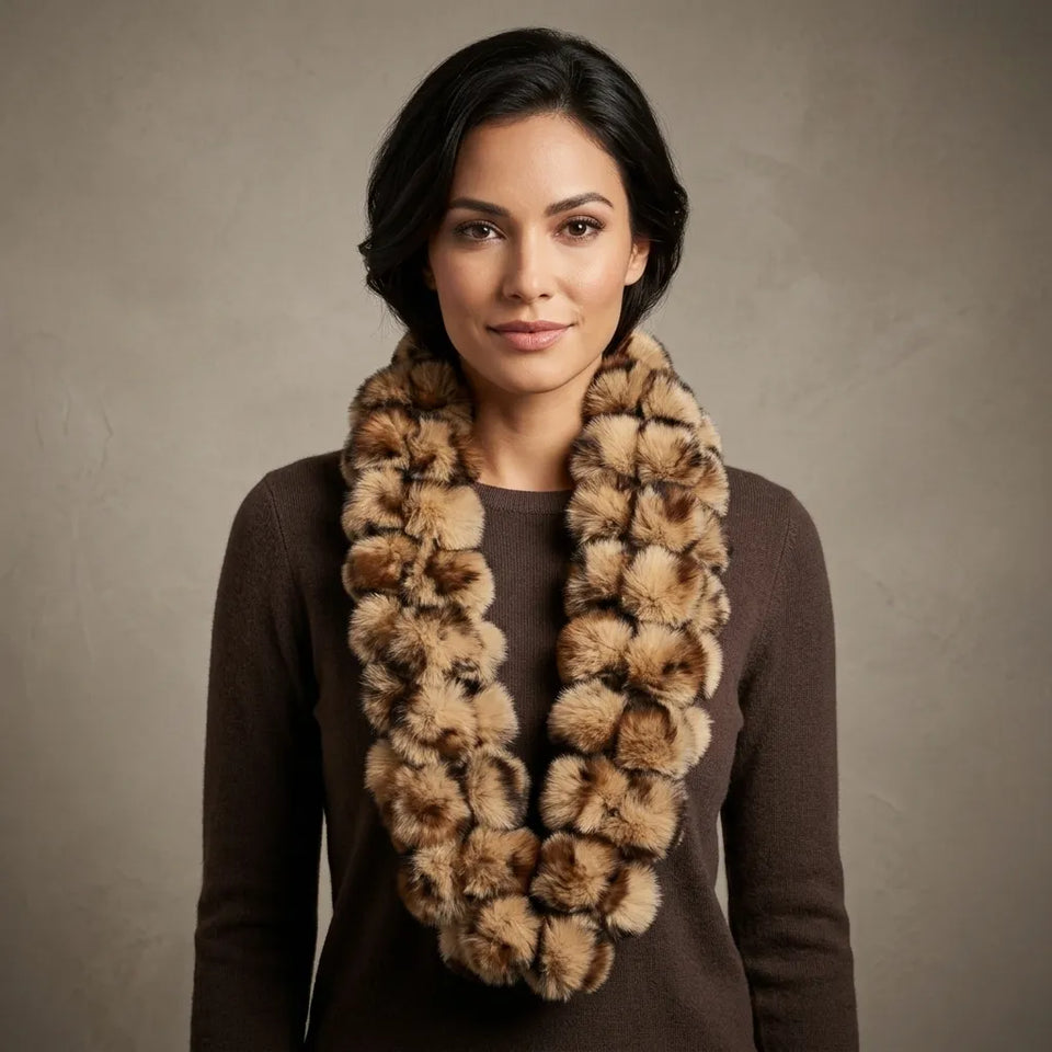 Marcus Adler Women's Tan Cozy Luxe Leopard Pom Faux Fur Scarf