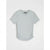 A light gray short-sleeve t-shirt with ruched detailing on the sides, laid flat against a light gray background.