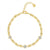 A yellow gold chain bracelet with textured starburst links, featuring three round bezel-set clear crystals on the front, a lobster clasp, and an extender chain with a small round tag.