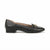 A black low-top sneaker featuring crocodile-embossed leather panels and a thick sculpted black sole, shown in a side profile on a white background.