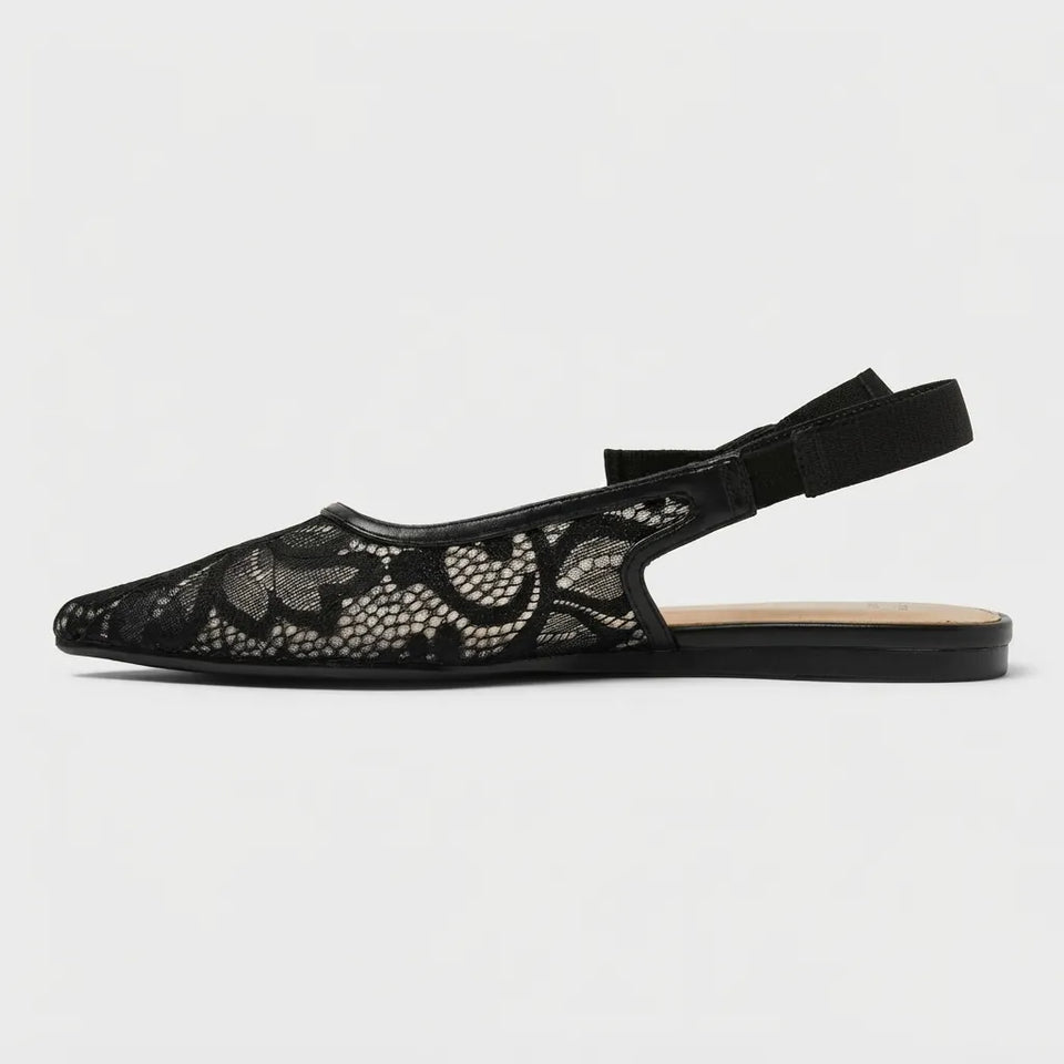 Black lace sandal on a white background