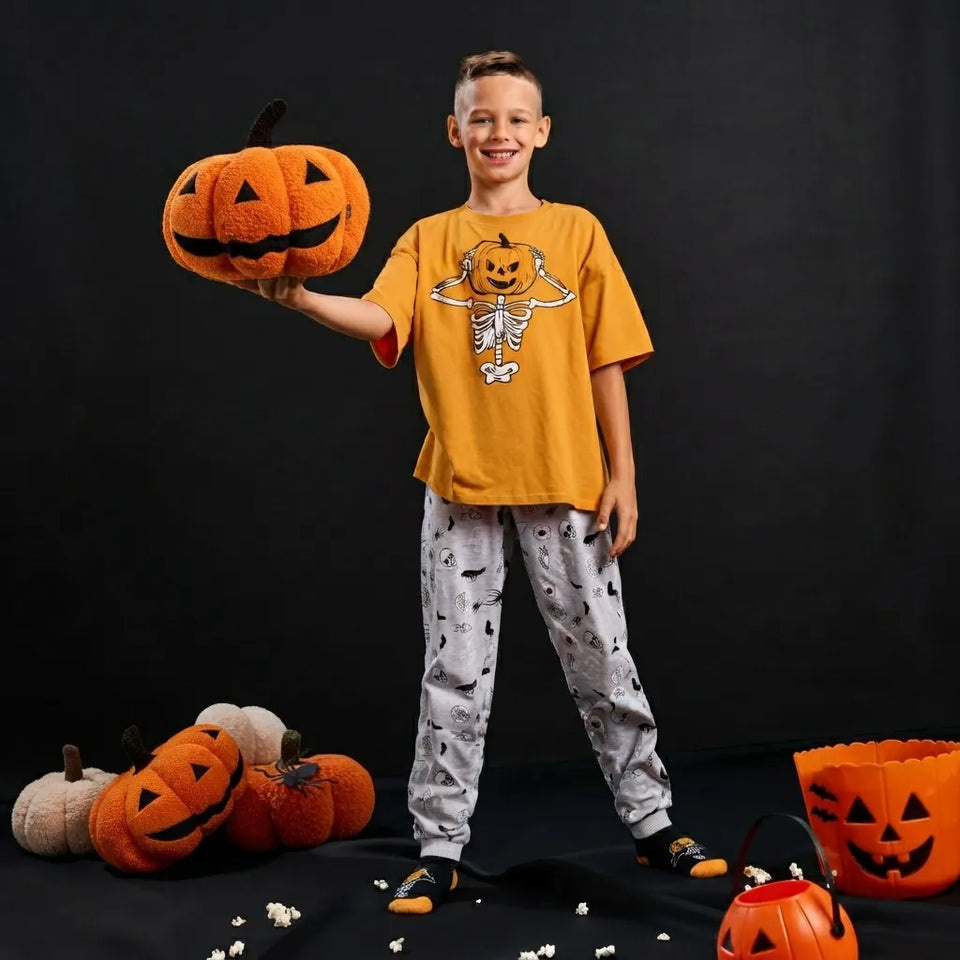 Sinsay Boy's Orange & Grey Halloween Printed Pajama Set