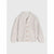 A light beige knit cardigan sweater with subtle speckles and brown buttons, displayed flat against a light gray background.