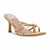 A single women's heeled sandal with a woven straw-like upper, braided strap details, and a low block heel, shown on a plain white background. The insole displays the brand name 'dv'.