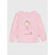 A light pink long-sleeve crewneck top for kids, featuring a cartoon illustration of a girl with pigtails in a pink dress and a small cat on the front, displayed against a neutral light gray background.