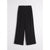 Black wide-leg cropped trousers with a button closure and front pleats, shown flat against a light gray background.