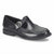 A single black leather Mary Jane shoe with a silver buckle strap, shown from a three-quarters angle on a white background.