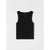 A black ribbed sleeveless crop top with a wide scoop neckline, displayed flat against a light gray background.