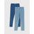 Two pairs of children's leggings in different blue washes, one dark blue and one light blue, displayed flat against a light gray background.