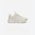 White and gray sneaker with brand logo on a white background