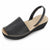 A single women's wedge sandal in black with a light beige insole, shown from a three-quarters angle on a white background.