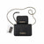 A black quilted crossbody bag with a matching small wristlet pouch, both featuring gold-tone 'bebe' logos. The set includes a gold-tone chain strap and a white brand tag, photographed on a clean white background.