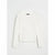 A long-sleeve crewneck knit top in off-white, laid flat against a light gray background.
