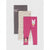 Three pairs of children's leggings displayed together on a light gray background. The set includes a pair of dark gray leggings with 'choose happy' text, a pair of cream and brown stripes, and a pair of bright pink leggings featuring Minnie Mouse and Daisy Duck cartoon graphics.