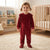 Sinsay Girl's Burgundy Velvet Snap Buttons with Ruffles Overall