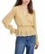 Self Esteem Women's Light Yellow Lace-Trim Bell-Sleeve Peasant Top |Self Esteem In Lebanon