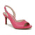 A single women's slingback high heel sandal in bright pink faux leather, featuring an open toe, a slim ankle strap with a silver buckle, and a brown stiletto heel, shown on a white background.
