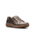 A single women's low-top sneaker in metallic bronze-brown leather, featuring a side zipper, matching laces, and a textured brown sole, shown against a plain white background.