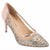 A single women's pointed-toe pump in a champagne glitter finish with a smooth nude-pink heel and collar, shown on a plain white background.
