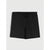 Black lounge shorts with an elastic drawstring waistband, shown flat against a light gray background.
