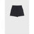 Black cargo shorts with side flap pockets, displayed flat against a light gray background.