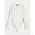 A long-sleeve bodysuit in a solid off-white color, laid flat against a light gray background. The bodysuit features a crew neck and a small black brand label at the inner collar.
