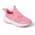 A pink slip-on mesh sneaker with a hook-and-loop strap and a white midsole, shown from a three-quarters angle on a white background.